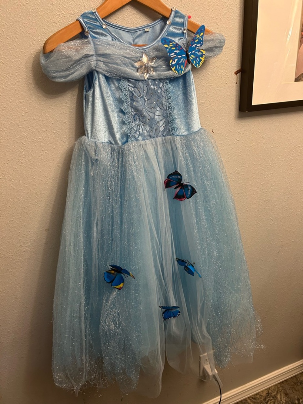 Blue Butterfly Tulle Kids Costume Cinderella Dress